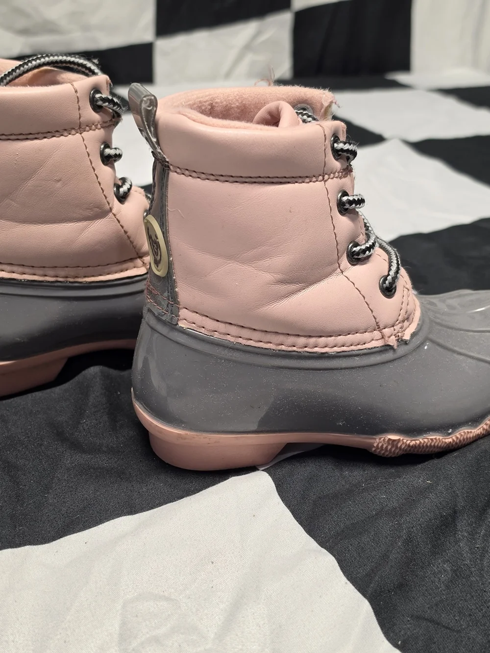 Adrienne Vittadini Pink and Gray Kids Waterproof Boots
